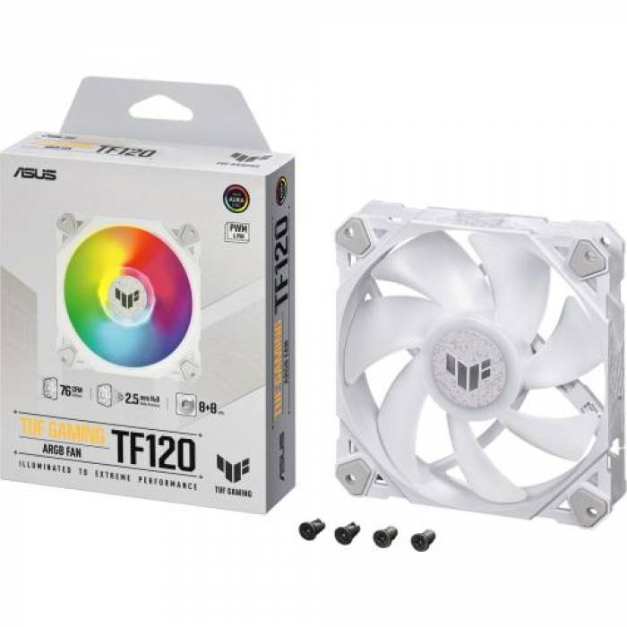 Ventilator carcasa ASUS TUF Gaming TF120 ARGB White Edition, 120 mm