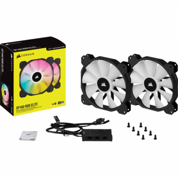 Ventilator Corsair SP140 Elite Performance, 140mm, RGB LED, 2 bucati