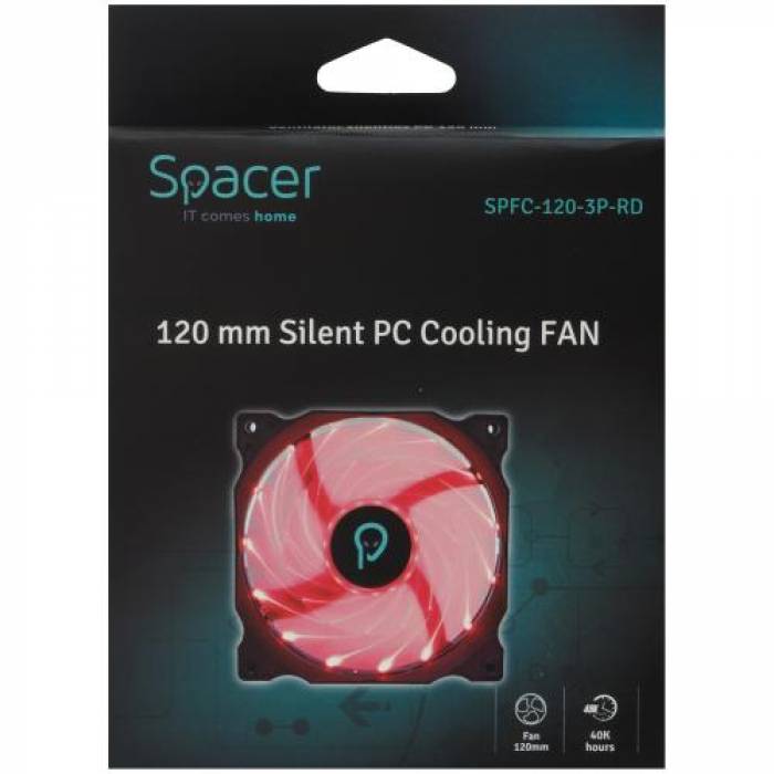 Ventilator Spacer SPFC-120-3P-RD, Red LED, 120mm